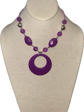 Purple Beaded Statement Necklace with Adjustable Clasp
